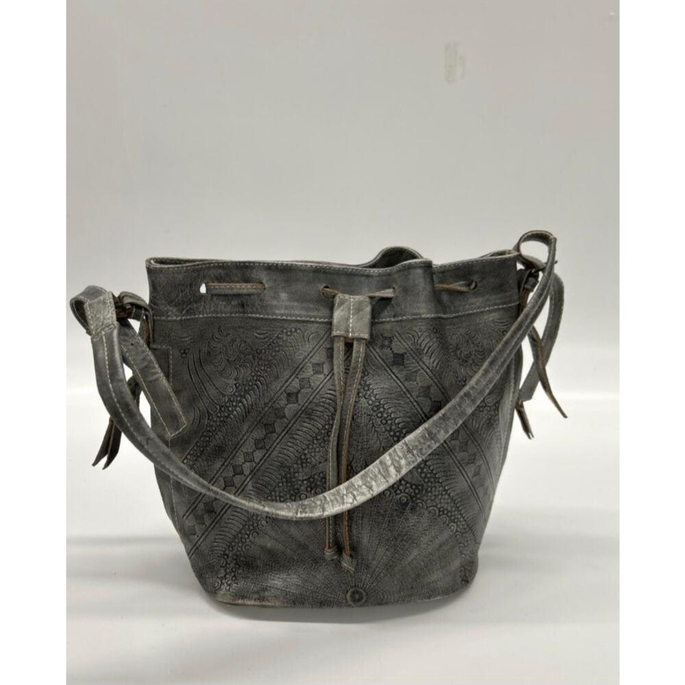 SANTIAGO SEBASTIAN LARGE BLACK LEATHER DRAWSTRING BUCKET BAG